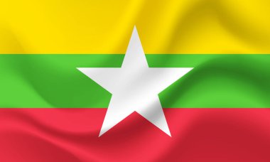 Vektör Myanmar. Myanmar bayrağı salladı. Myanmar amblemi, simge.