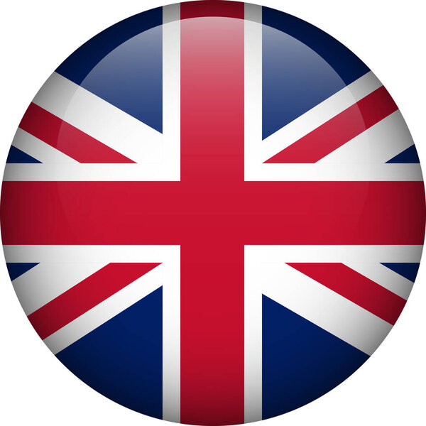 Кнопка флага Великобритании. Герб Великобритании. Векторный флаг, символ. Цвета и пропорции правильно.