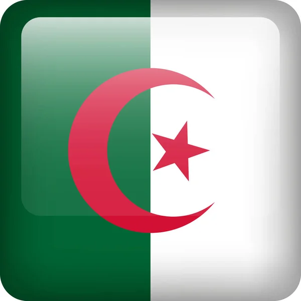 Vektor Algerien Flagge Hochglanz Taste Algerisches Nationalsymbol Quadratischer Knopf Mit — Stockvektor