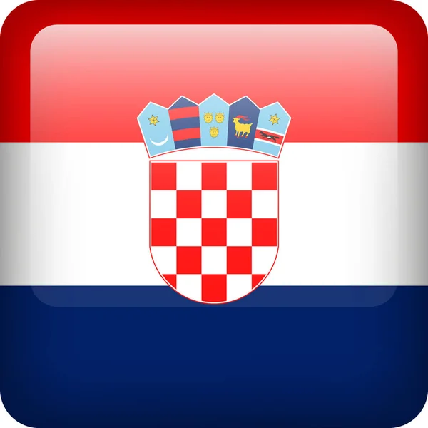 Vektor Chorvatsko Vlajka Lesklé Tlačítko Chorvatský Národní Znak Čtvercová Ikona — Stockový vektor