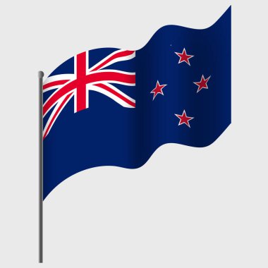 Yeni Zelanda bayrağı salladı. Bayrak direğinde Yeni Zelanda bayrağı. Yeni Zelanda 'nın vektör amblemi
