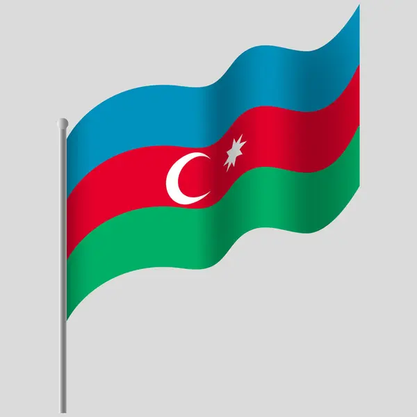 Hisste Die Aserbaidschanische Flagge Flagge Aserbaidschans Fahnenmast Vektoremblem Von Aserbaidschan — Stockvektor