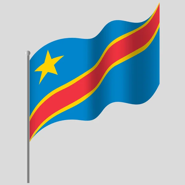 Waved Republic Congo Flag Congo Flag Flagpole Vector Emblem Democratic — Stock Vector