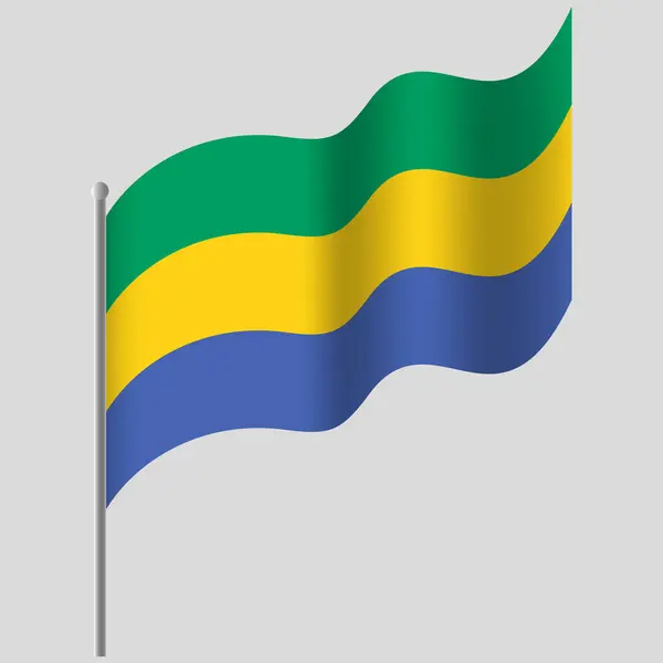 Waved Gabon Flag Gabon Flag Flagpole Vector Emblem Gabon — Stock Vector