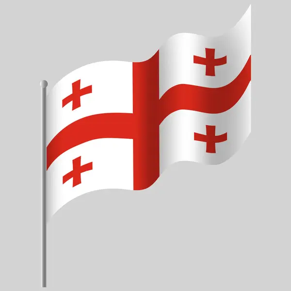 Waved Georgia Flag Georgian Flag Flagpole Vector Emblem Georgia — Stock Vector