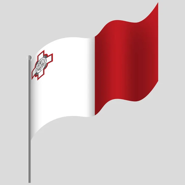 Waved Malta Flag Maltese Flag Flagpole Vector Emblem Malta — Stock Vector