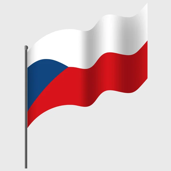 Waved Czechia Flag Czech Republic Flag Flagpole Vector Emblem Czechia — Stock Vector