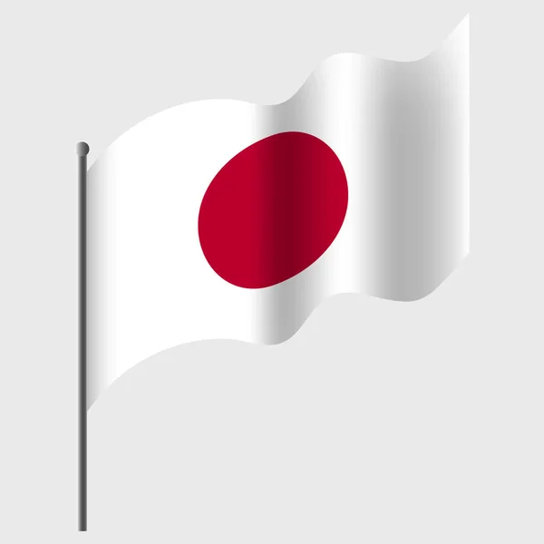 Ondeó Bandera Japón Bandera Japonesa Asta Bandera Emblema Vectorial Japón — Archivo Imágenes Vectoriales