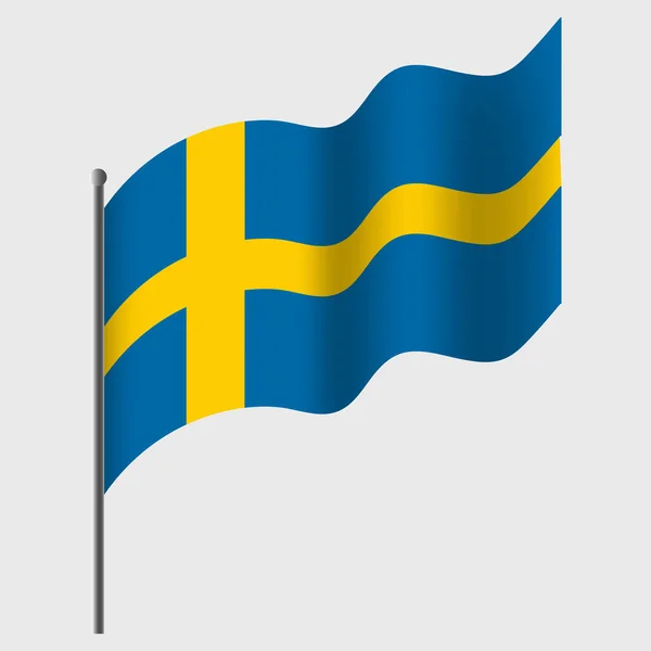 Waved Sweden Flag Swedish Flag Flagpole Vector Emblem Sweden — Stock Vector