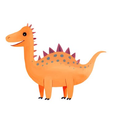 Şirin turuncu dinozor çizgi filmi. El çizimi vektör dinozor çizimleri