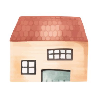 İskandinav vektör evi. Şirin suluboya ev. Avrupa binası. Çocuksu vektör illüstrasyonu