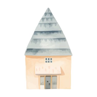 İskandinav vektör evi. Şirin suluboya ev. Avrupa binası. Çocuksu vektör illüstrasyonu