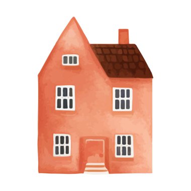 İskandinav vektör evi. Şirin suluboya ev. Avrupa binası. Çocuksu vektör illüstrasyonu