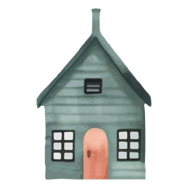 İskandinav vektör evi. Şirin suluboya ev. Avrupa binası. Çocuksu vektör illüstrasyonu