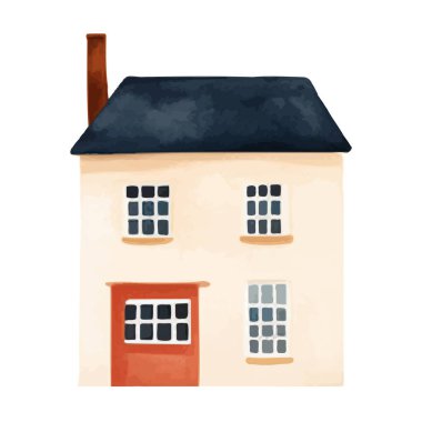 İskandinav vektör evi. Şirin suluboya ev. Avrupa binası. Çocuksu vektör illüstrasyonu