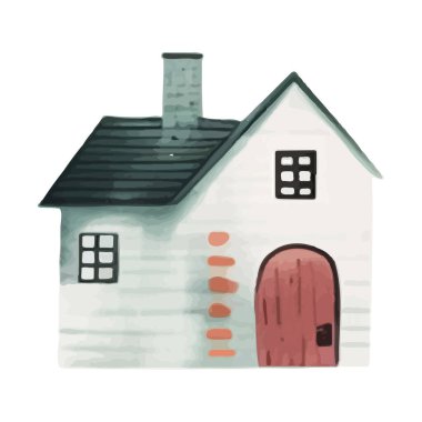 İskandinav vektör evi. Şirin suluboya ev. Avrupa binası. Çocuksu vektör illüstrasyonu