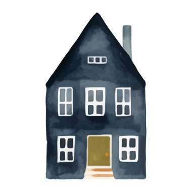 İskandinav vektör evi. Şirin suluboya ev. Avrupa binası. Çocuksu vektör illüstrasyonu