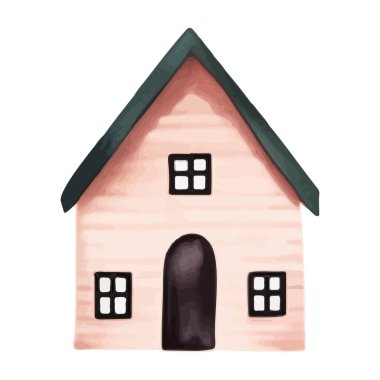 İskandinav vektör evi. Şirin suluboya ev. Avrupa binası. Çocuksu vektör illüstrasyonu