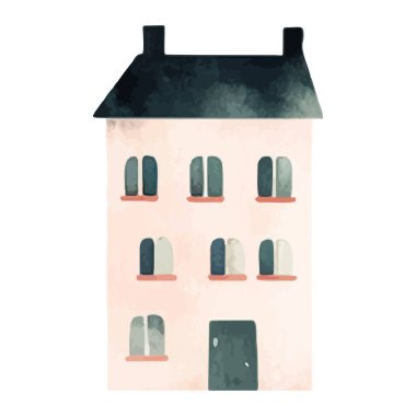 İskandinav vektör evi. Şirin suluboya ev. Avrupa binası. Çocuksu vektör illüstrasyonu