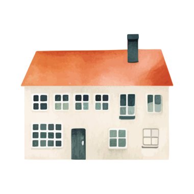 İskandinav vektör evi. Şirin suluboya ev. Avrupa binası. Çocuksu vektör illüstrasyonu