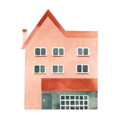 İskandinav vektör evi. Şirin suluboya ev. Avrupa binası. Çocuksu vektör illüstrasyonu