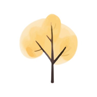 Şirin suluboya ağacı. İskandinav vektör ağaçları. Çocuksu vektör illüstrasyonu