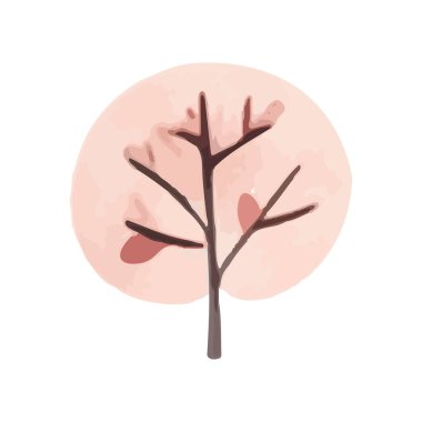 Şirin suluboya ağacı. İskandinav vektör ağaçları. Çocuksu vektör illüstrasyonu