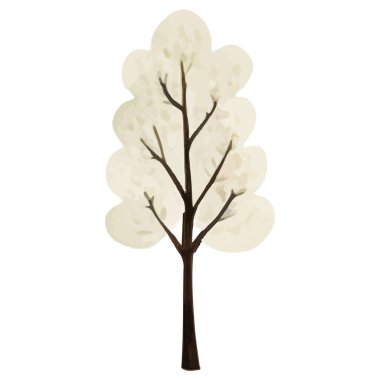 Şirin suluboya ağacı. İskandinav vektör ağaçları. Çocuksu vektör illüstrasyonu