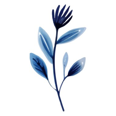 Geleneksel etnik folklor tarzında elle çizilmiş çiçek. Parlak suluboya yeşilliği