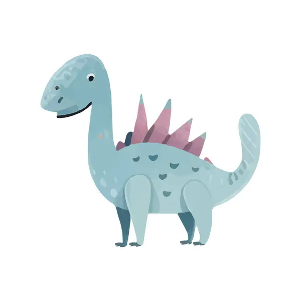 Cute Cartoon Blue Dinosaur Hand Drawn Vector Dinosaur Illustrations — Stock Vector