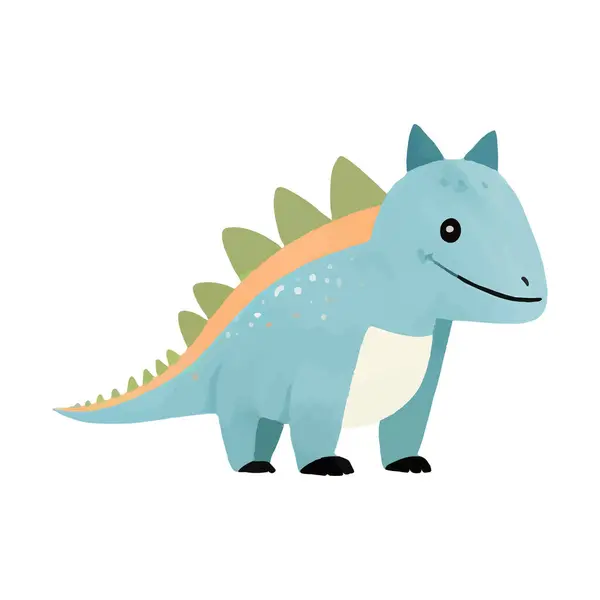Cute Cartoon Blue Dinosaur Hand Drawn Vector Dinosaur Illustrations — Stock Vector