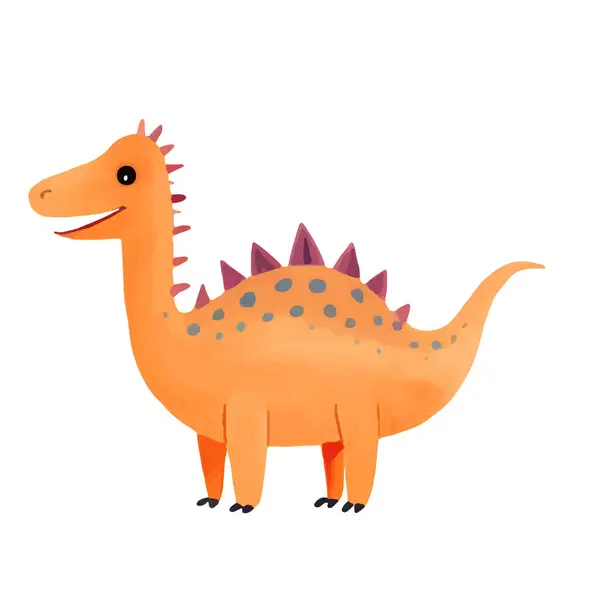 Carino Cartone Animato Dinosauro Arancione Illustrazioni Dinosauri Vettoriali Disegnati Mano — Vettoriale Stock