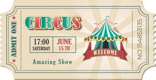 Vector Vintage Circus Ticket Retro Design Circus Ticket Met Grote — Stockvector