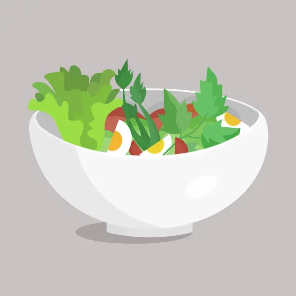 Salade Légumes Frais Avec Œufs Dans Bol Céramique Aliments Frais — Image vectorielle