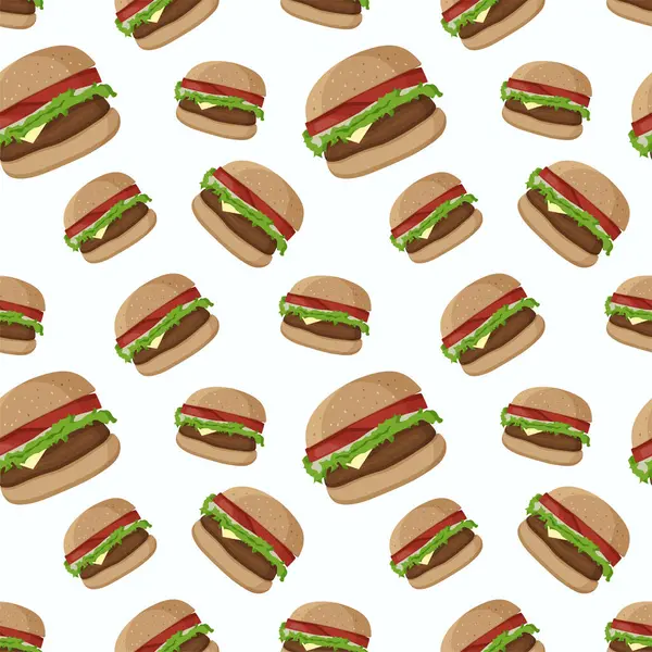 Modèle Vectoriel Sans Couture Avec Savoureux Hamburgers Hamburger Fond Modèle — Image vectorielle