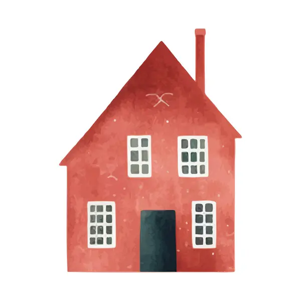 Scandinavian Vector House Cute Watercolor Home European Building Childish Vector — Stock Vector