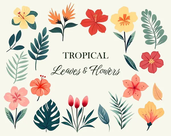 Tropische Vectorbloemen Aquarel Bloemen Illustratie Een Set Exotische Bloemen Bladeren — Stockvector