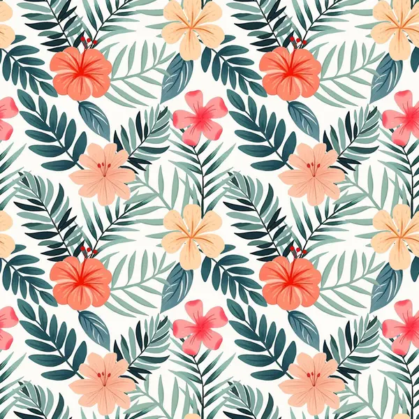 无缝线向量植物模式 手绘民俗图案与异国情调的花朵 热带花卉背景 — 图库矢量图片