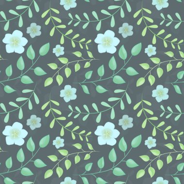 Karanlık bir arka planda vektörsüz çiçek deseni. Brunch ve çiçek illüstrasyonu