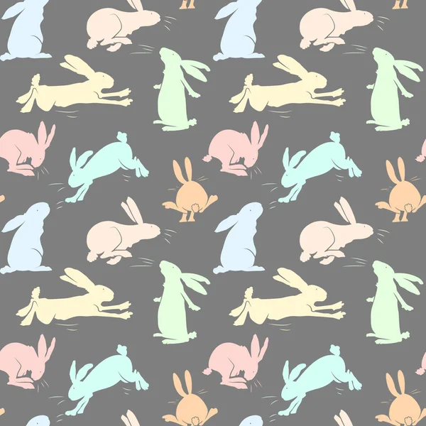Basit Tavşan Deseni Sevimli Renkli Tavşanlar Koyu Arkaplan Çocuk Tekstil — Stok Vektör