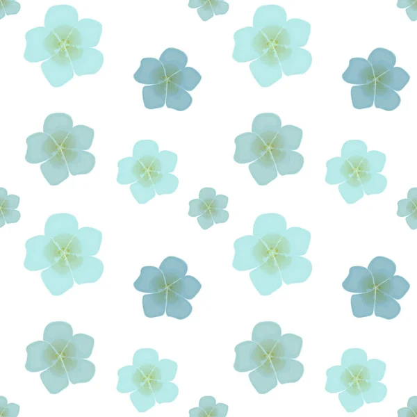 Seamless pattern with blue flowers on white background. Spring, summer seamless pattern. Vector illustration