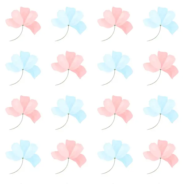 Zartes Muster Mit Kosmosblüten Blaue Und Rosa Blumen Auf Weißem — Stockvektor