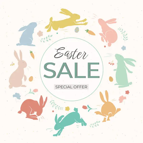 Easter Sale Banner Background Template Rabbits Design Poster Banner Invitation — Stock Vector