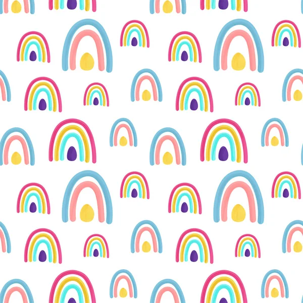 Seamless Childish Pattern Hand Drawn Rainbows Creative Kids Texture Fabric — Stock Vector