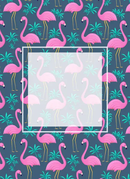 Summer Frame Bright Colors Flamingo Template Design Poster Banner Invitation — Stock Vector