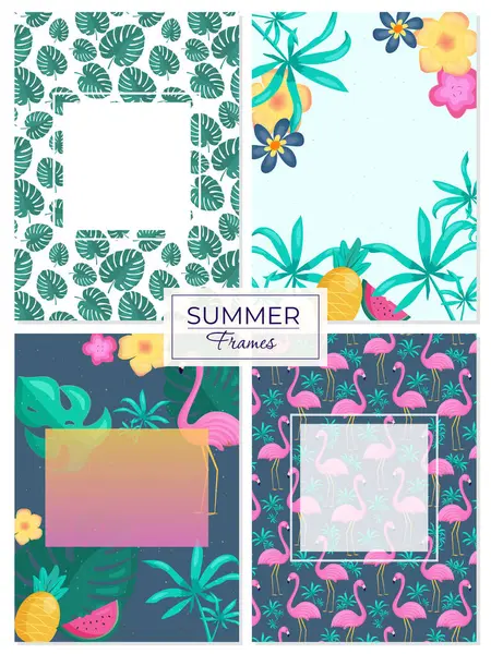 Set Summer Frames Backgrounds Template Design Poster Banner Invitation Voucher — Stock Vector