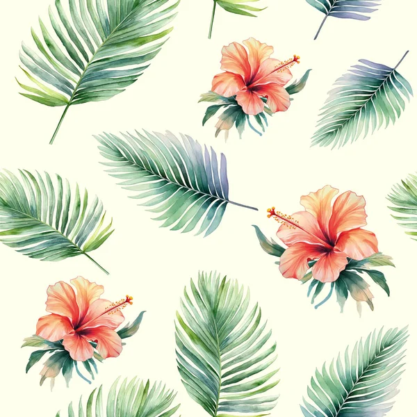 水彩画 开奇异的花 无缝线的真实感矢量植物模式 水彩画热带背景 — 图库矢量图片