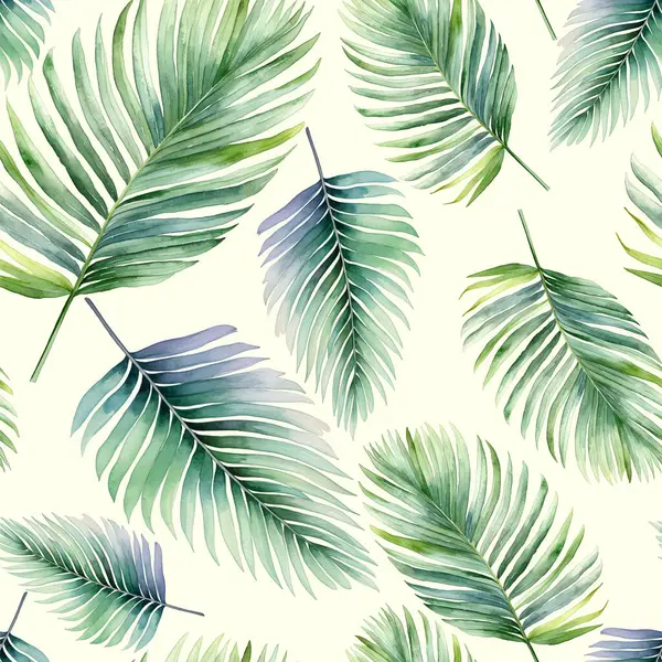 无缝线的真实感矢量植物模式 水彩画的热带背景 带有异国情调叶子的水彩图案 — 图库矢量图片