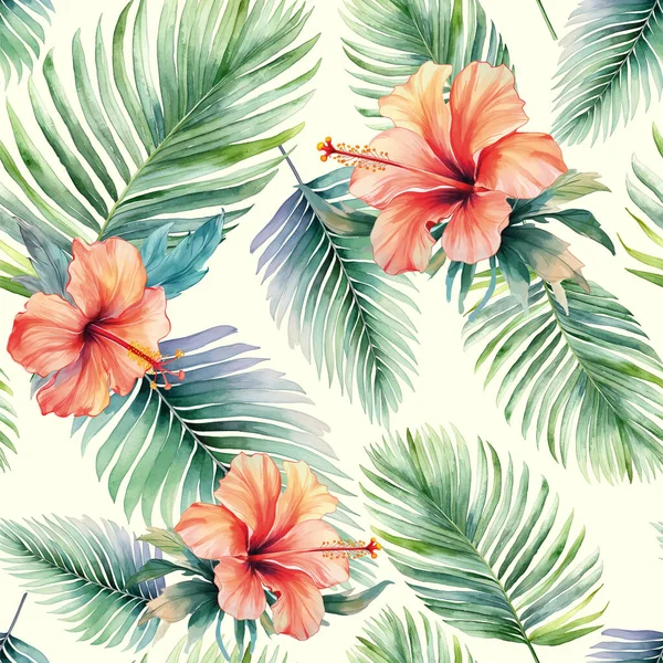 Vzor Akvarelu Exotickými Květinami Bezproblémový Realistický Vektorový Botanický Vzor Akvarel — Stockový vektor