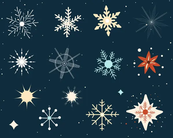 Conjunto Flocos Neve Desenhados Mão Ilustração Natal Flocos Neve Bonitos — Vetor de Stock